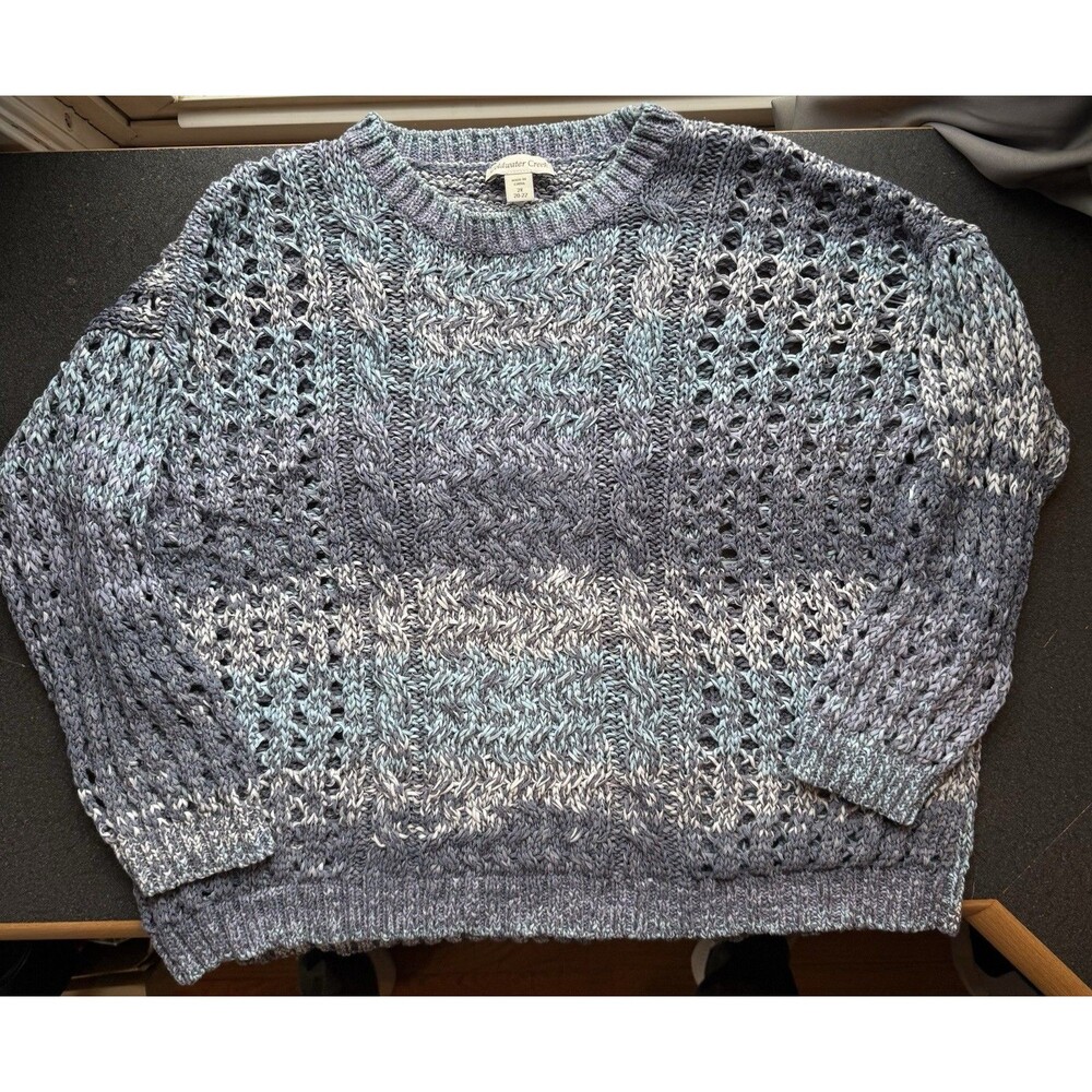 Coldwater Creek Knit Sweater Pullover Open Weave Blue Gray Lavender Size 2XL
